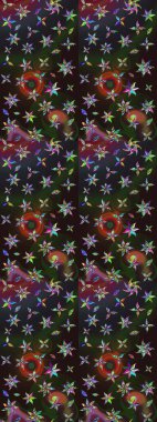 Raster illüstrasyonu. Çiçek desenli çizim. Asya tekstil tarzında. Raster illüstrasyonu. Gri ve kahverengi renkte çiçekler.