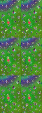 Çiçekli el çizimi çizimi deseni. Modern yeşil ve menekşe arkaplan duvar kâğıdı çizgisi, desenli desenli desenli çiçekler, çiçekli süsler..