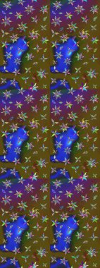 Raster deseni. Bahar çiçekleri dallı desen, yeşil ve kahverengi renkler çiçekli siluet.