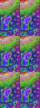 Eskiz arkaplan modeli. Yeşil ve mor yapraklı yabani çiçekler. Raster illüstrasyonu. Suluboya, elle çizilmiş.