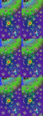 Mavi ve mor renkli çiçekler. Hediye ambalaj kağıdı, tebrik kartları, posterler ve pankart tasarımı. Raster düz çiçek çizim deseni.