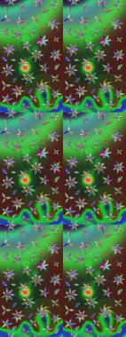 Çiçekli karalama şeklinde Raster çiçek deseni. Yeşil ve mavi renkte çiçekler. Yumuşak, yaz çiçekli arka plan.