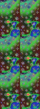 Vadinin yeşil ve mavi renkli çiçekleri. Çiçeksel çizim kalıbının çizimi.