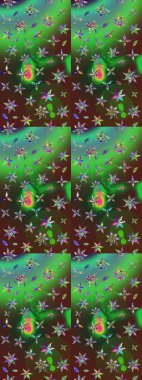 Yeşil ve kahverengi renkte güzel çiçekleri olan eskiz deseni, suluboya çiçek deseni, duvar kağıdı, kart veya kumaş için fayanslı. Raster..