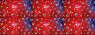 Raster illüstrasyonu. Robot resim. Kırmızı ve mor renkte çiçekler. Şirin çiçek elementleri..