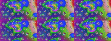 Mavi ve yeşil kıvırcık çiçekler mavi ve yeşil renklerde şekillenir. Klasik çiçek tasarımı elementleri. Raster illüstrasyonu.