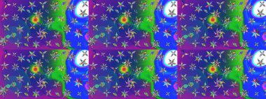 Renkli Bahar Teması eskiz kalıbı. Düz Çiçek Elementleri Tasarımı. Raster illüstrasyonundaki çiçek desenli çizim. Mavi ve mor renkte çiçekler.