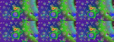 Şatafatlı bahar bahçesi dokusu. Yeşil ve mavi renkte çiçekler. Çiçek deseni. Raster illüstrasyonu. Yeşil ve mavi renkte çiçek çizimi.