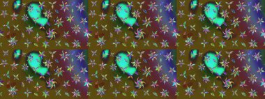 Küçük çiçekte güzel bir desen var. - yeşil ve kahverengi çiçekler. Raster deseni. Çiçek arkaplan. Çiçek kompozisyonu. Çiçek kolajı. Doğa.