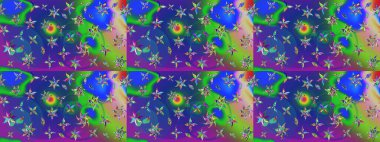 Çiçekli çiçek deseni, suluboya. Düz Çiçek Elementleri Tasarım Raster illüstrasyonu. Mavi ve yeşil renkte çiçekler. Renkli Bahar Teması çizim şablonu.