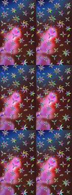 Asya tekstil tarzında. Çiçek desenli çizim. Raster illüstrasyonu. Kahverengi ve mor renkli çiçekler. Raster illüstrasyonu.