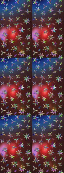 Çiçeksel çizim kalıbının yansıması. Vadinin çiçekleri kahverengi ve mavi renklerde.