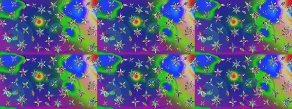 Çiçekli çiçek deseni, suluboya. Düz Çiçek Elementleri Tasarım Raster illüstrasyonu. Mavi ve yeşil renkte çiçekler. Renkli Bahar Teması çizim şablonu.