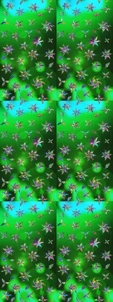 Küçük çiçekte hoş bir çiçek deseni var. Parlak çiçekli yeşil ve mavi renkler üzerine soyut çizim deseni. Çiçek elementli zarif raster dokusu..