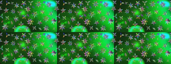 Raster illüstrasyonu. Güzel kumaş deseni. Yeşil ve mavi renklerde. Raster illüstrasyonunda çiçek deseni çizimi.