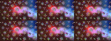 Raster illüstrasyonu. Kahverengi ve mor renkli Asya tekstili. Suluboya çiçekli çiçek deseni.