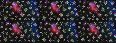 Gri ve mavi renkli Asya tekstili. Raster illüstrasyonu. Çiçek desenini çiz.