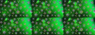 1950-1960 motifleri. Retro tekstil tasarım koleksiyonu. Çiçekli ipek eşarp. Yeşil ve mavi, yeşil ve maviye. El çizimi çiçek elementleri ile soyut çizim raster deseni.