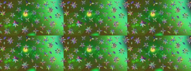 Çiçek desenli eskiz, darbeler, sıçramalar, yaz çiçekleri. Raster illüstrasyonu. Yeşil ve mavi renkte çiçekler.
