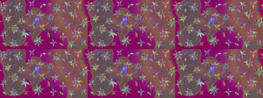 Çiçekli çizim şekli. Mor ve kahverengi renkte çiçekler. Renkli Bahar Teması eskiz kalıbı. Düz Çiçek Elementleri Tasarımı.