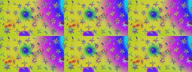 Raster düz çiçek çizim deseni. Hediye ambalaj kağıdı, tebrik kartları, posterler ve pankart tasarımı. Sarı ve yeşil renkte çiçekler.