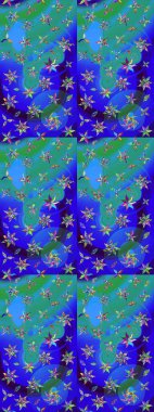 Çiçek desenli eskiz. Mavi ve yeşil renkli çiçekler. Renkli Bahar Teması eskiz kalıbı. Düz Çiçek Elementleri Tasarım Raster illüstrasyonu.