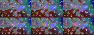 Raster illüstrasyonundaki çiçek desenli çizim. Mavi ve kahverengi renkte çiçekler. Renkli Bahar Teması eskiz kalıbı. Düz Çiçek Elementleri Tasarımı.