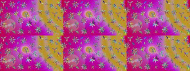 Çiçekli karalama şeklinde Raster çiçek deseni. Yumuşak, yaz çiçekli arka plan. Mor ve sarı renkte çiçekler.