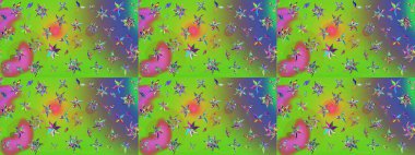 3D çiçekler, eskiz. Raster illüstrasyonu. Yeşil ve mor renklerde.