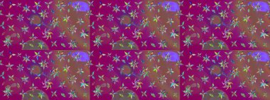 Küçük mor ve kahverengi çiçekli oldukça eski bir besin torbası deseni. Millefleur 'lar. Tekstil, kumaş, kapaklar, duvar kağıtları, baskı, paket, koleksiyon defteri, örgü, dekupaj için çiçek arkaplanı.