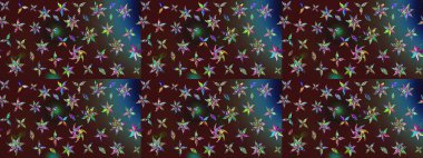 Suluboya çizim kalıbı. Çiçek izi. Suluboya tarzında kahverengi ve mavi renkte çiçekler.