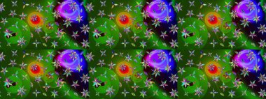 Raster suluboya çiçek deseni, narin çiçekler, yeşil ve mavi çiçekler, tebrik kartı şablonu. Raster Güzel kumaş deseni.