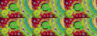 Parlak renkli çiçekleri ve yeşil ve kırmızı renkte yaprakları olan harika bir çiçek deseni. Moda baskıları için zarif bir şablon. Modern çiçek arkaplanı. Halk stili.