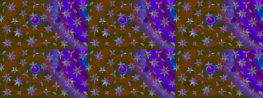 Eskiz arkaplan modeli. Kahverengi ve menekşe rengi yapraklı yabani çiçekler. Suluboya, elle çizilmiş. Raster illüstrasyonu.