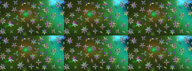 Çiçek desenli çizim. Raster illüstrasyonu. Asya tekstil tarzında. Yeşil ve mavi renkte çiçekler. Raster illüstrasyonu.