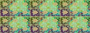 Raster illüstrasyonu. Süslü dekorasyon. Damask altın soyut çiçek deseni yeşil renkler üzerine çizim.