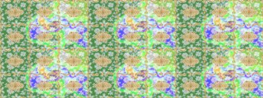 Klasik çiçek dokusu. Kart, duvar kağıdı, ambalaj ve tekstil için klasik tasarım. Yeşil renkte Royal retro. Eskiz kalıbı altın elementler. Raster illüstrasyonu. Altın şablon.