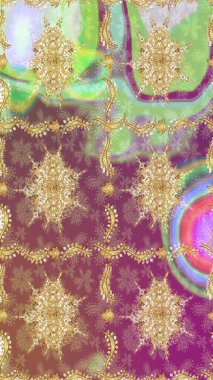 Tarafsız renkler üzerinde klasik oryantal desen. Geleneksel raster ve altın desen. Damask taslak süsü.