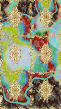 Raster oryantal süs. Altın şablonu çiz. Tarafsız renklerde altın elementlerle çizim deseni.