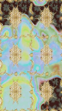 Tarafsız renkler üzerinde klasik oryantal desen. Damask eskiz süsü. Geleneksel raster ve altın desen.