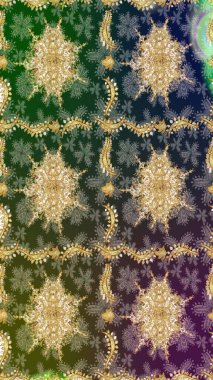 Kıvrımlı çizimler. Doğulu stil, altın elementli yeşil renkli altın desenli arabesk yapar. Raster altın desen.