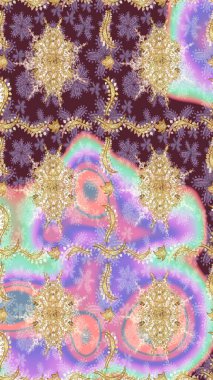 Tarafsız renklerde altın element. Doku arka planında altın duvar kâğıdı. Barok tarzında altın çiçekli süs. Damask çizimi yinelenen arkaplan.