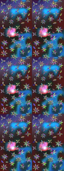 Tekstil için suluboya eskiz deseni. El çizimi çiçek çizimi deseni (fayans). Şirin çiçekli, desenli, mavi ve mor renkli çizim deseni.