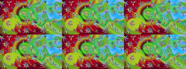 Çiçek süslemeli çizim deseni. Yeşil ve kırmızı renkte çiçekler. Raster illüstrasyonu.