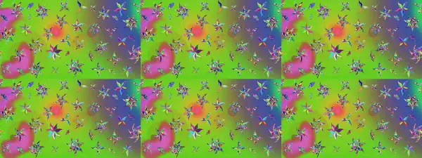 3D çiçekler, eskiz. Raster illüstrasyonu. Yeşil ve mor renklerde.