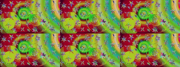 Parlak renkli çiçekleri ve yeşil ve kırmızı renkte yaprakları olan harika bir çiçek deseni. Moda baskıları için zarif bir şablon. Modern çiçek arkaplanı. Halk stili.