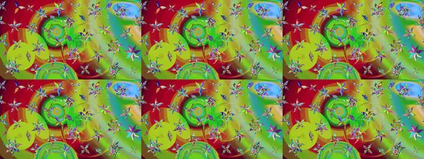 Raster düz çiçek çizim deseni. Hediye ambalaj kağıdı, tebrik kartları, posterler ve pankart tasarımı. Yeşil ve kırmızı renkte çiçekler.