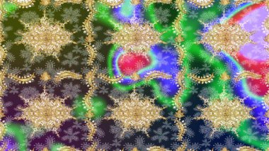 Geleneksel oryantasyon süsü. Klasik klasik klasik arka plan. Klasik Raster yeşili ve altın desenli çizim.