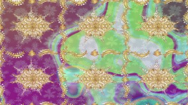 Klasik çiçek dokusu. Altın şablon. Tarafsız renklerde Royal retro. Kart, duvar kağıdı, ambalaj ve tekstil için klasik tasarım. Raster illüstrasyonu. Çizim kalıbı altın elementler.