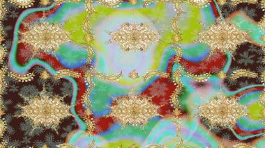 Raster oryantal süs. Altın şablonu çiz. Tarafsız renklerde altın elementlerle çizim deseni.